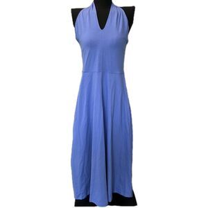 NEW Pact Organic Cotton Women's Fit & Flare Halter Midi Dress Med Blue